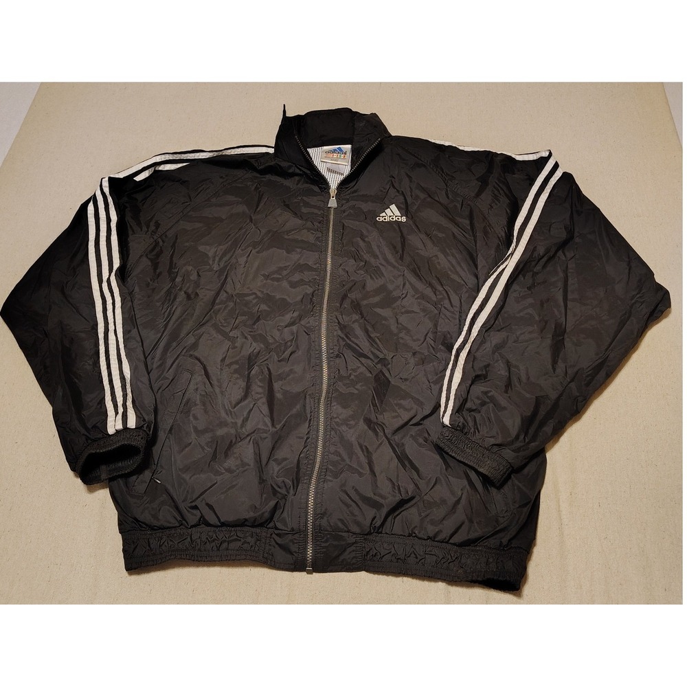 Adidas Vintage Windbreaker Jacket Black White Stripe Mens XXL Full Zip Mesh